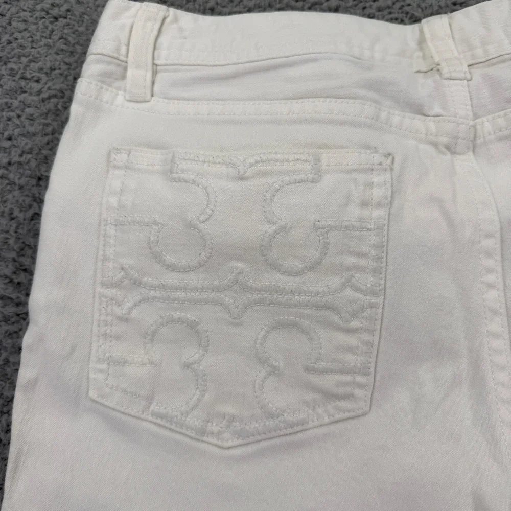Tory Burch Womens White Cropped Jeans Straight Leg Logo Pockets Size 29